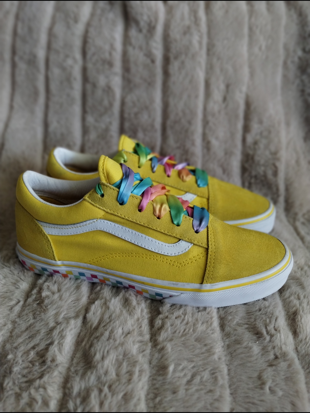 Vans Old Skool Rainbow Lace Yellow Sneakers Women’s 7.5 Youth 6 EU 38